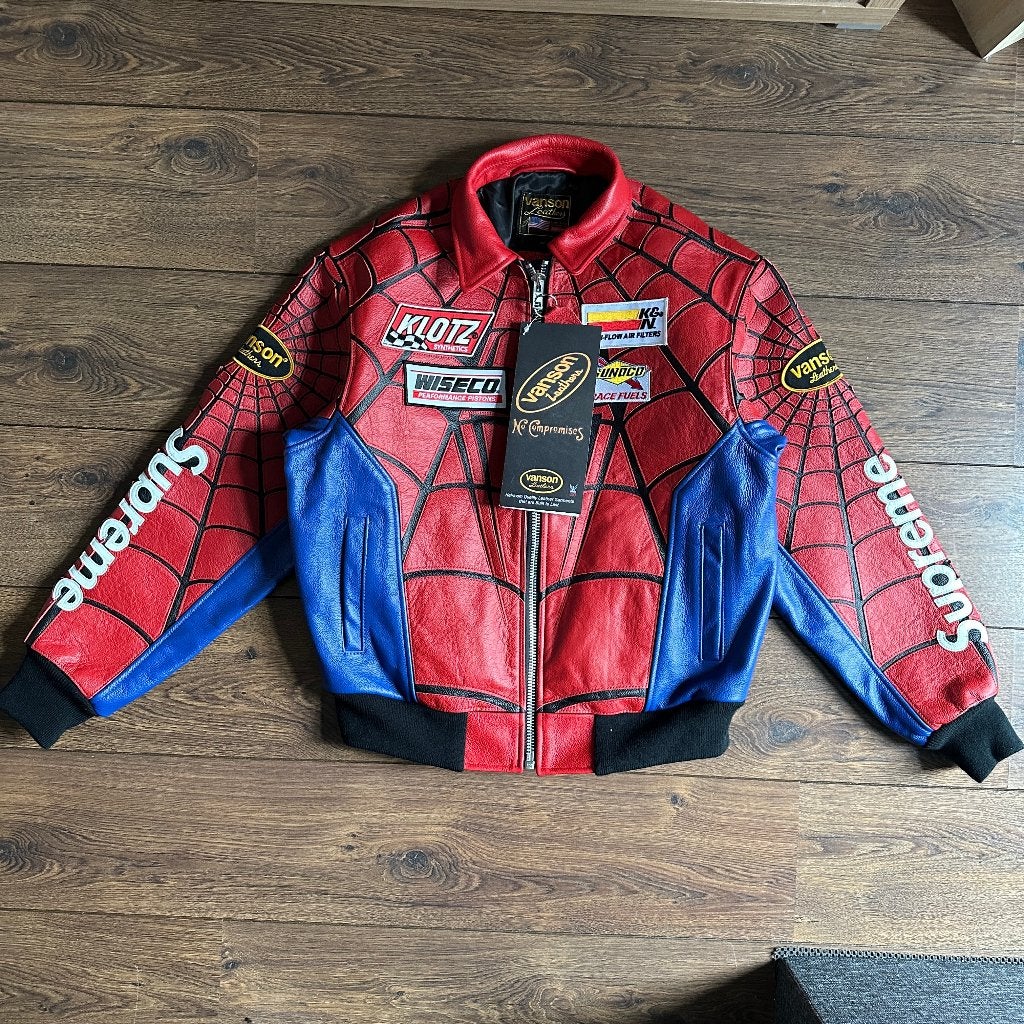 Supreme Vanson Leathers Spider-Man Jacket, Ophalen, Maat 48/50 (M), Nieuw, Rood