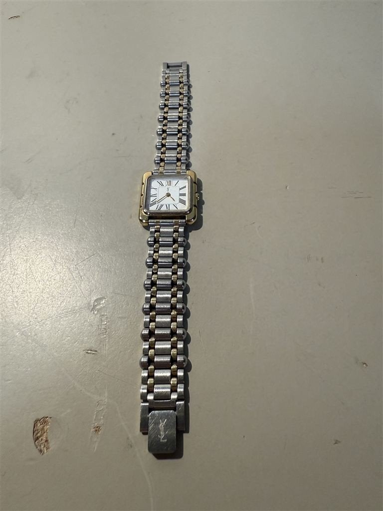 Yves Saint Laurent Vintage Tankhorloge - Staal met Goudkleur, Ophalen of Verzenden, Gebruikt, Goud, Zilver