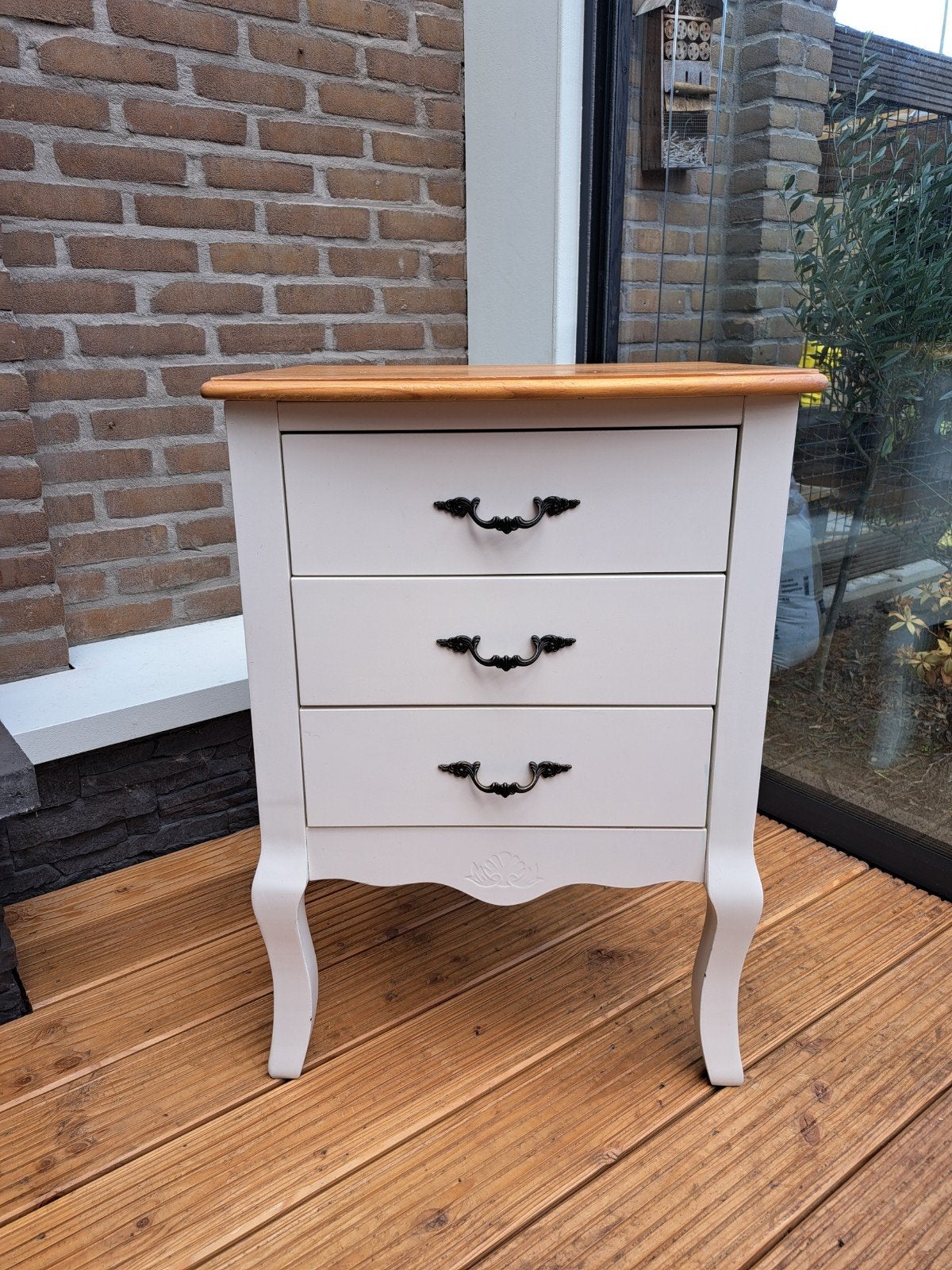 Kastje met 3 lades - Wit met houten blad, Huis en Inrichting, Ophalen, Minder dan 50 cm, Gebruikt, 3 of 4 laden