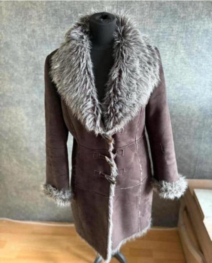 QED London mooie imitatie lammy coat mt L ZGAN, Kleding | Dames, Ophalen of Verzenden, Zo goed als nieuw, Maat 42/44 (L), Bruin