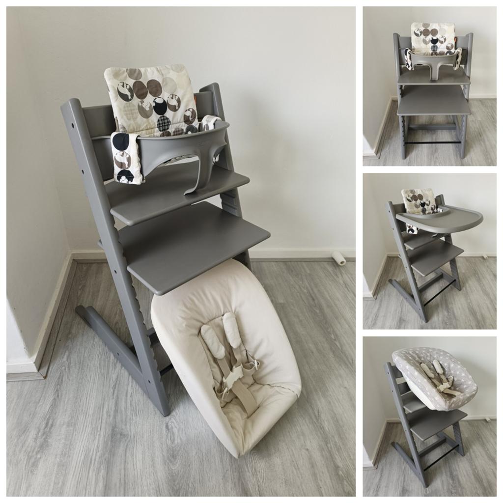 Stokke Tripp Trapp storm grey+babyset,newbornset evt.tray, Kinderen en Baby's, Kinderstoelen, Ophalen of Verzenden, Zo goed als nieuw