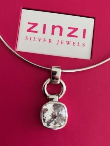 NIEUW ZINZI OMEGA zilveren ketting met kristalhanger, Verzenden, Nieuw, Met hanger, Zilver
