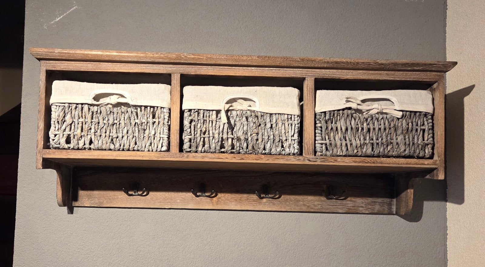 Wandrek met mandjes en haken - Landelijke stijl, Hout, Ophalen of Verzenden, Bruin, Landelijk
