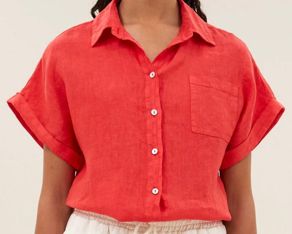 By Bar linnen blouse rood XL z.g.a.n., Verzenden, Zo goed als nieuw, Maat 46/48 (XL) of groter, Rood