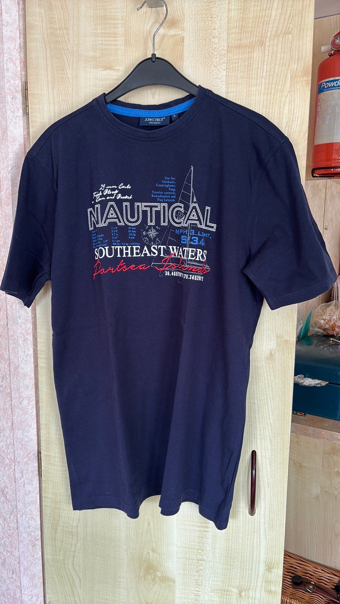 Donkerblauw katoenen t-shirt John Cabot maat L, Ophalen of Verzenden, Zo goed als nieuw, Maat 52/54 (L), Blauw