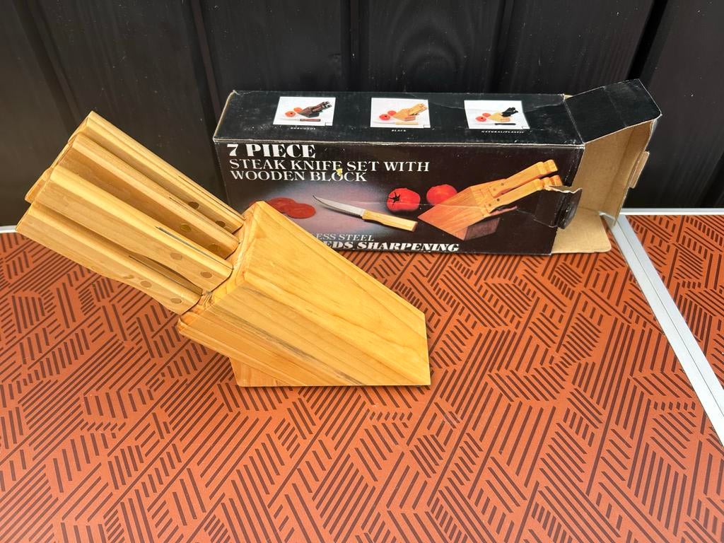 Nieuwe 7-delige messenset met houten blok, Overige typen, Ophalen of Verzenden, Nieuw, Hout