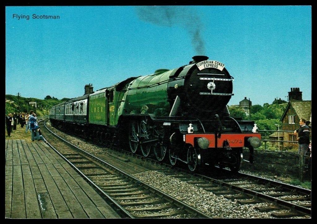 Spoorwegen : Engeland - stoomloc  "the flying Scotsman", Ophalen of Verzenden, Zo goed als nieuw, Trein, Kaart of Prent