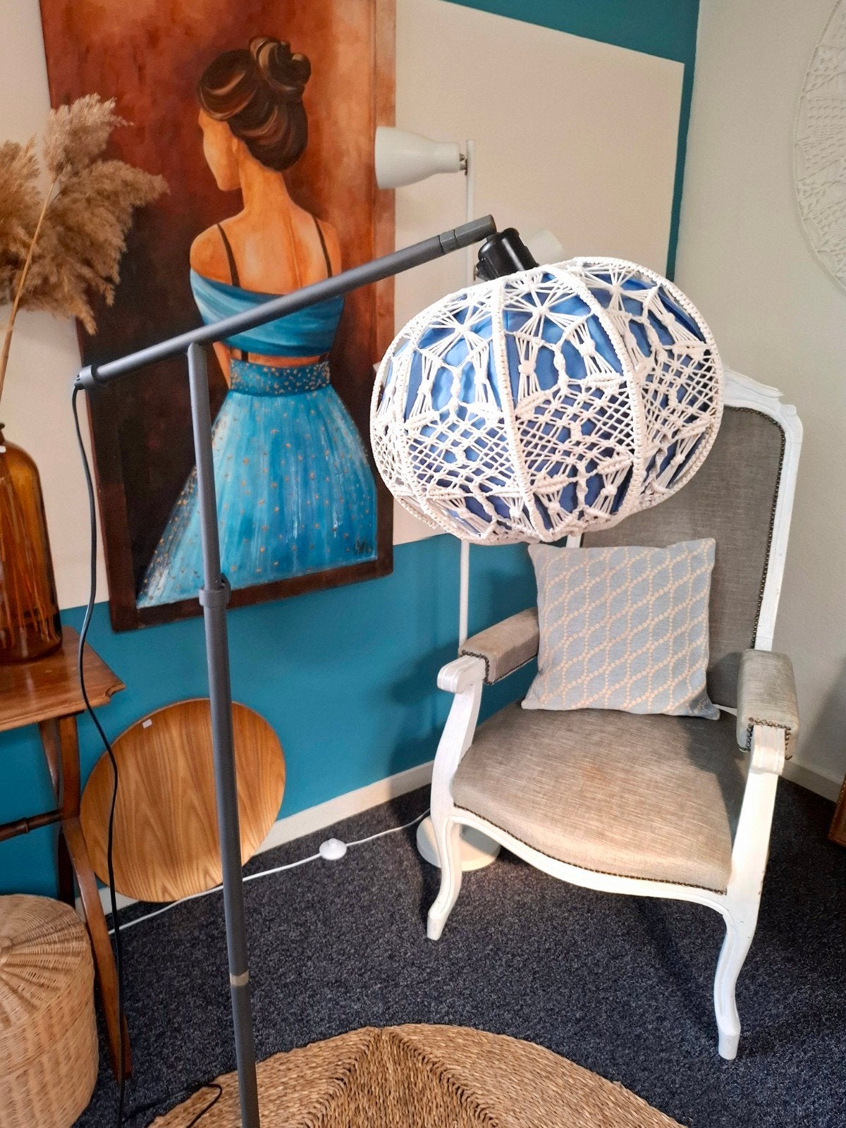 Leuke staande lamp met gehaakte kap, Ophalen, Vintage, E27 (groot), Metaal