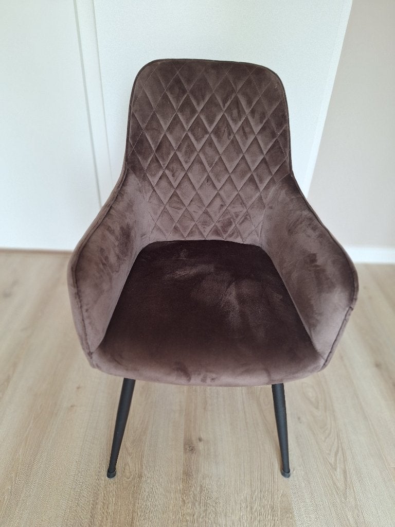 4 eetkamerstoelen velours, Ophalen, Overige materialen, Gebruikt, Bruin