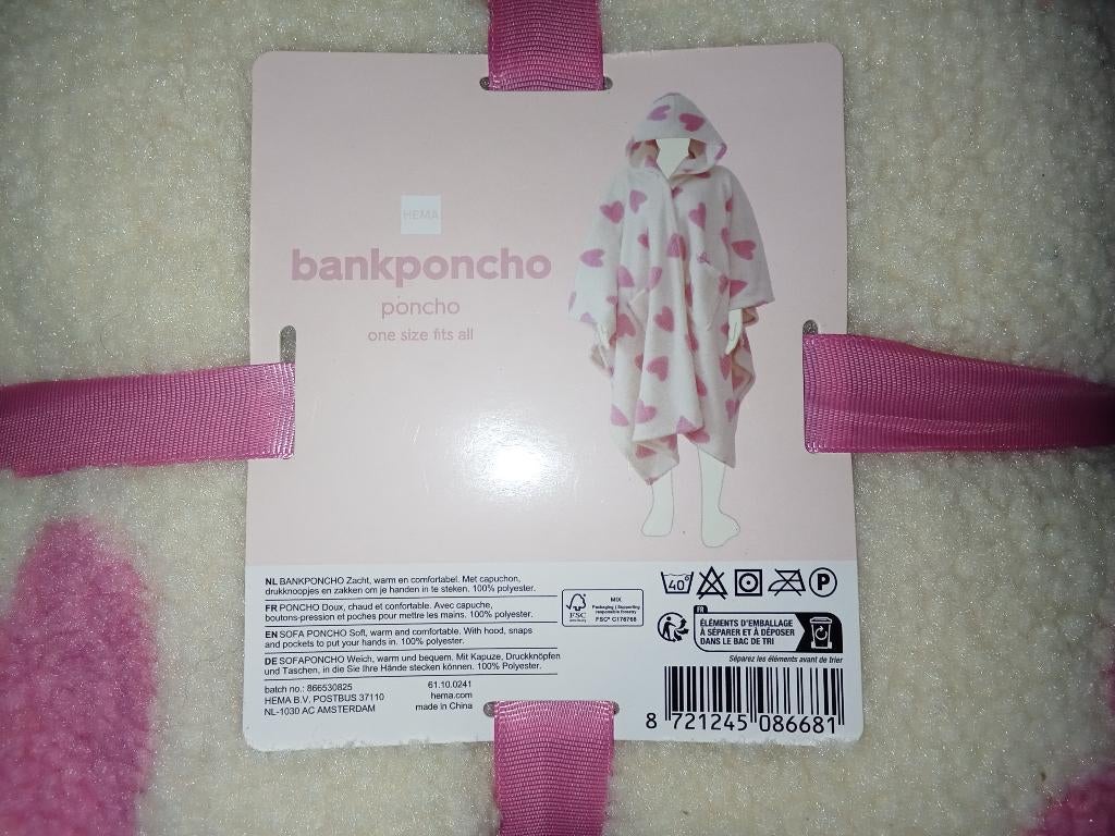 Bankponcho fleecedeken huispak, Kleding | Dames, Huispakken, Maat 38/40 (M), Wit, Nieuw, Ophalen of Verzenden