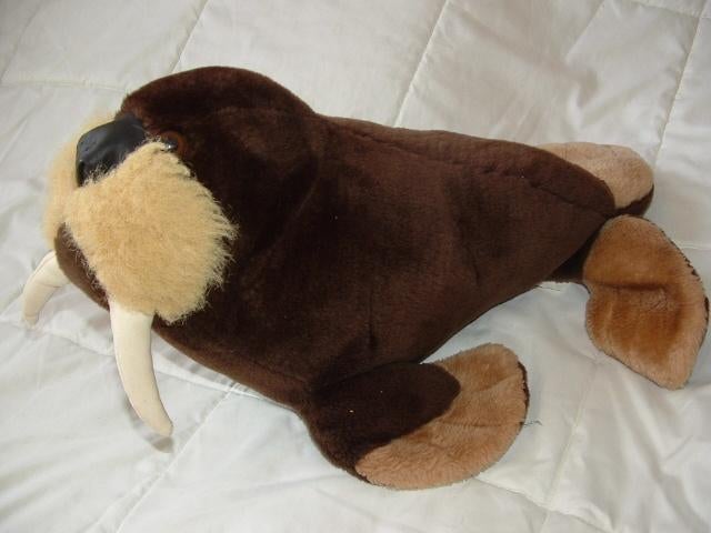 MOOIE WALRUS PLUCHE BRUIN/BEIGE MET ZWARTE SKAI NEU, Kinderen en Baby's, Speelgoed | Knuffels en Pluche, Ophalen of Verzenden