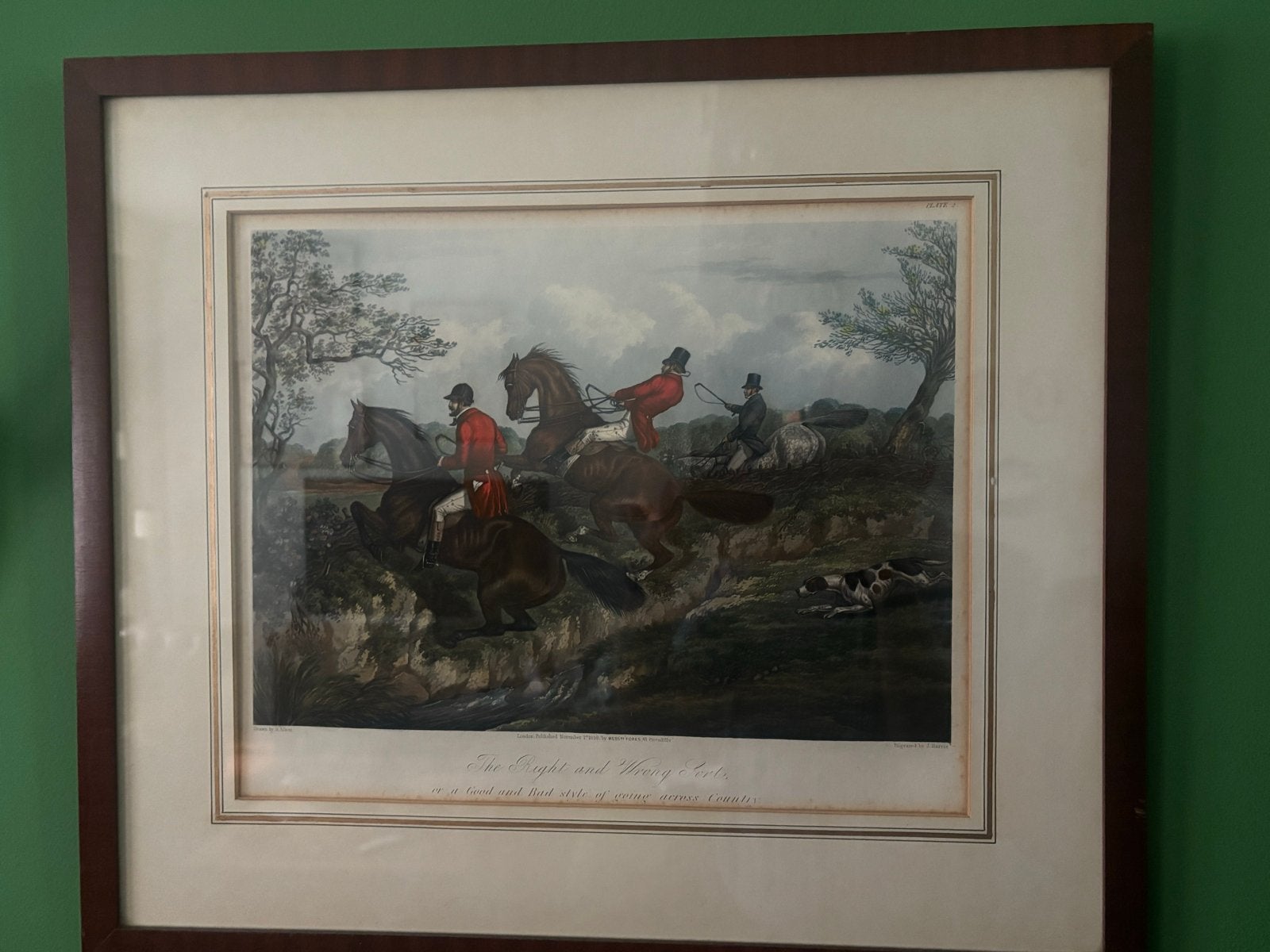 Antieke jachtscène prent in lijst, Antiek en Kunst, Kunst | Schilderijen | Klassiek, Ophalen