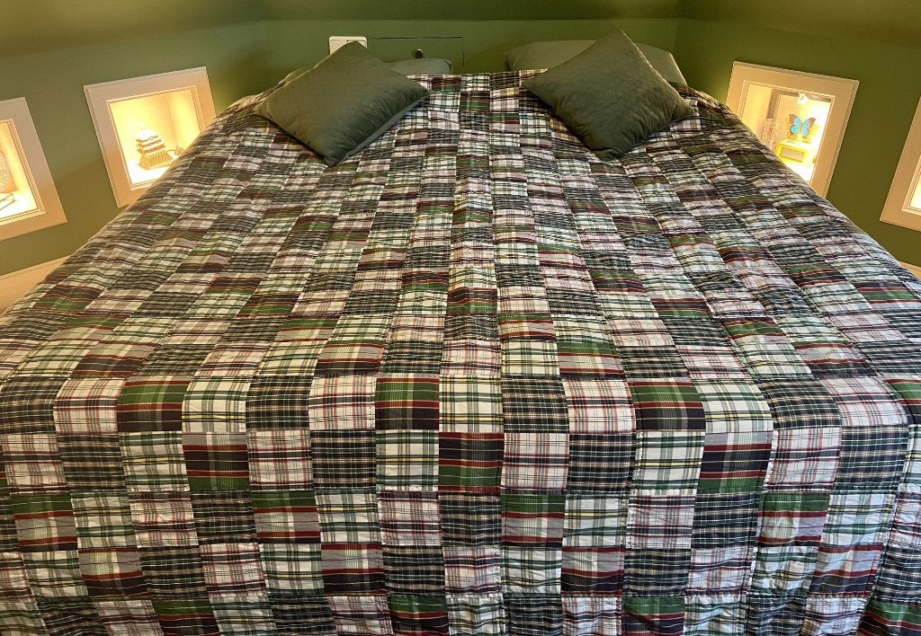 Vintage Geruite patchwork sprei/deken  van Tommy Hilfiger, Huis en Inrichting, Gebruikt, Meerkleurig, Katoen, Tweepersoons