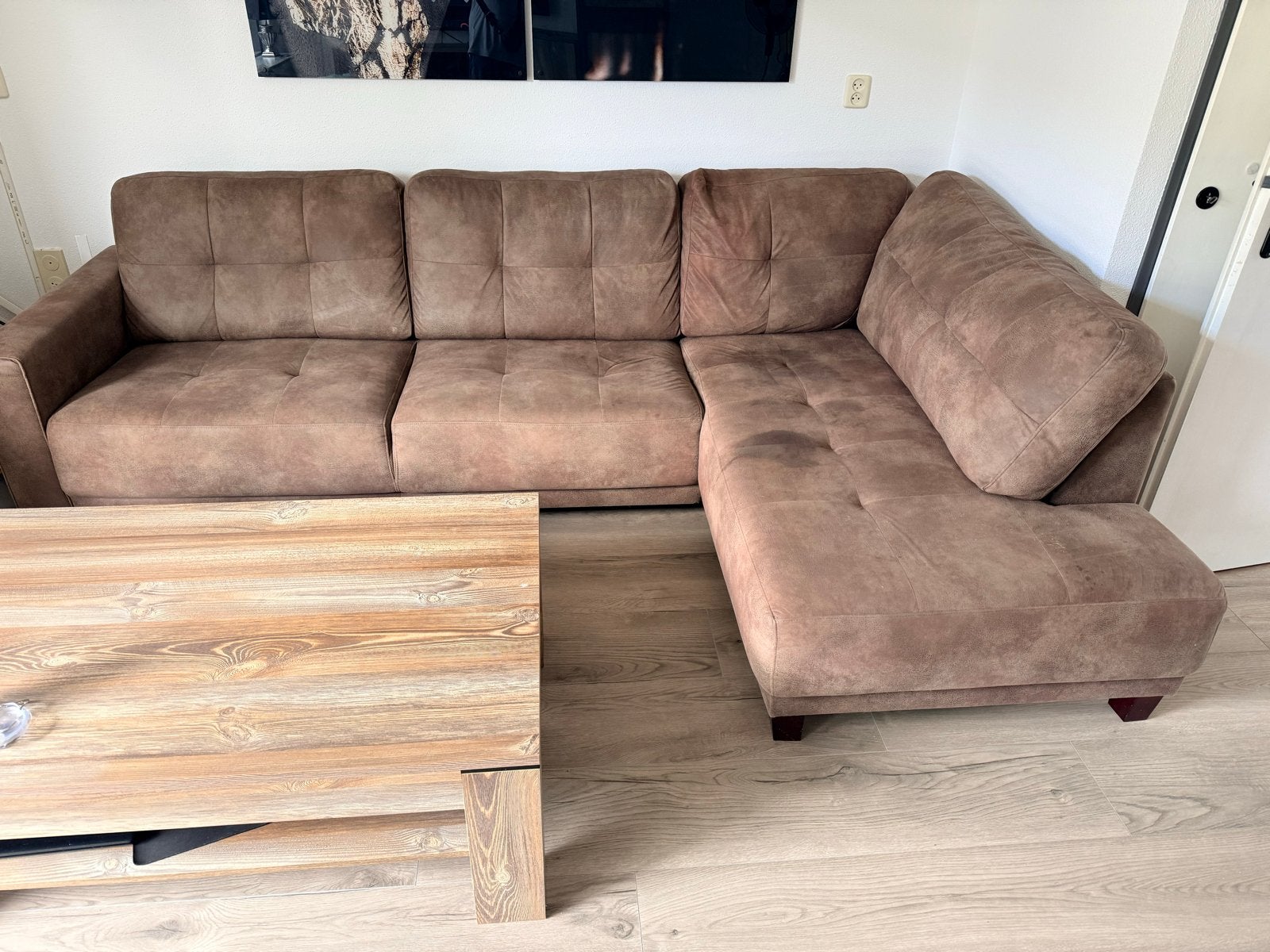 Lichtbruine Lounge Hoekbank 275x150 cm, Huis en Inrichting, Ophalen, 250 tot 300 cm, Gebruikt, 125 tot 150 cm