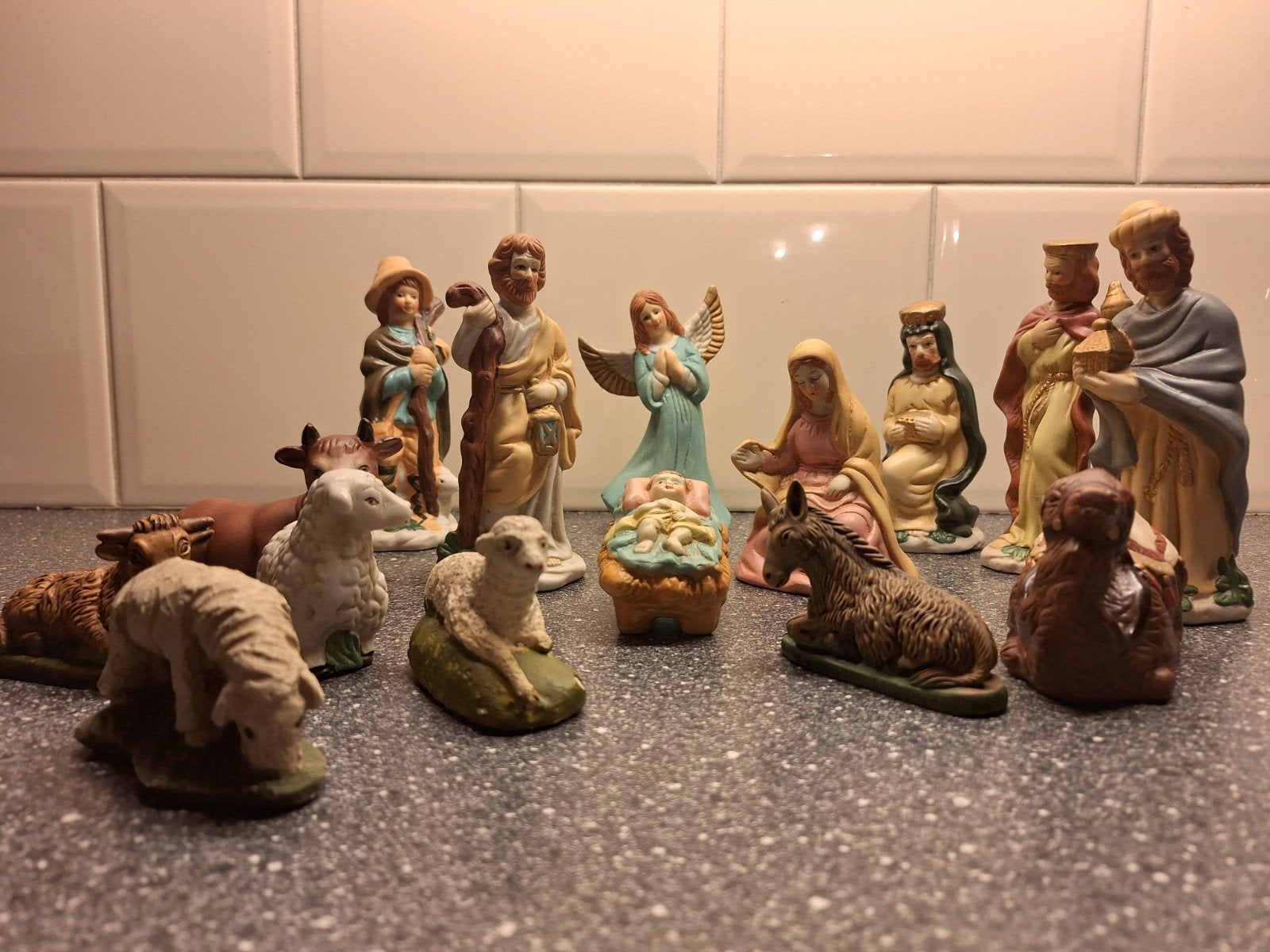 Vintage Kerststal Beeldjes Set - Kerstdecoratie, Diversen, Ophalen, Gebruikt
