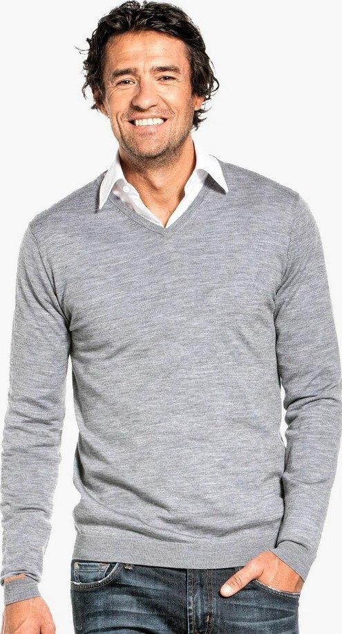 Joe Merino - vhals - L - silver grey - nieuwstaat, Kleding | Heren, Truien en Vesten, Maat 52/54 (L), Joe Merino, Ophalen of Verzenden