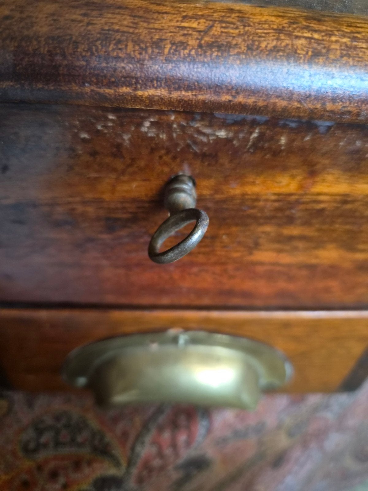 Antieke houten kassa met sleutel en werkend belletje, Antiek en Kunst, Ophalen of Verzenden