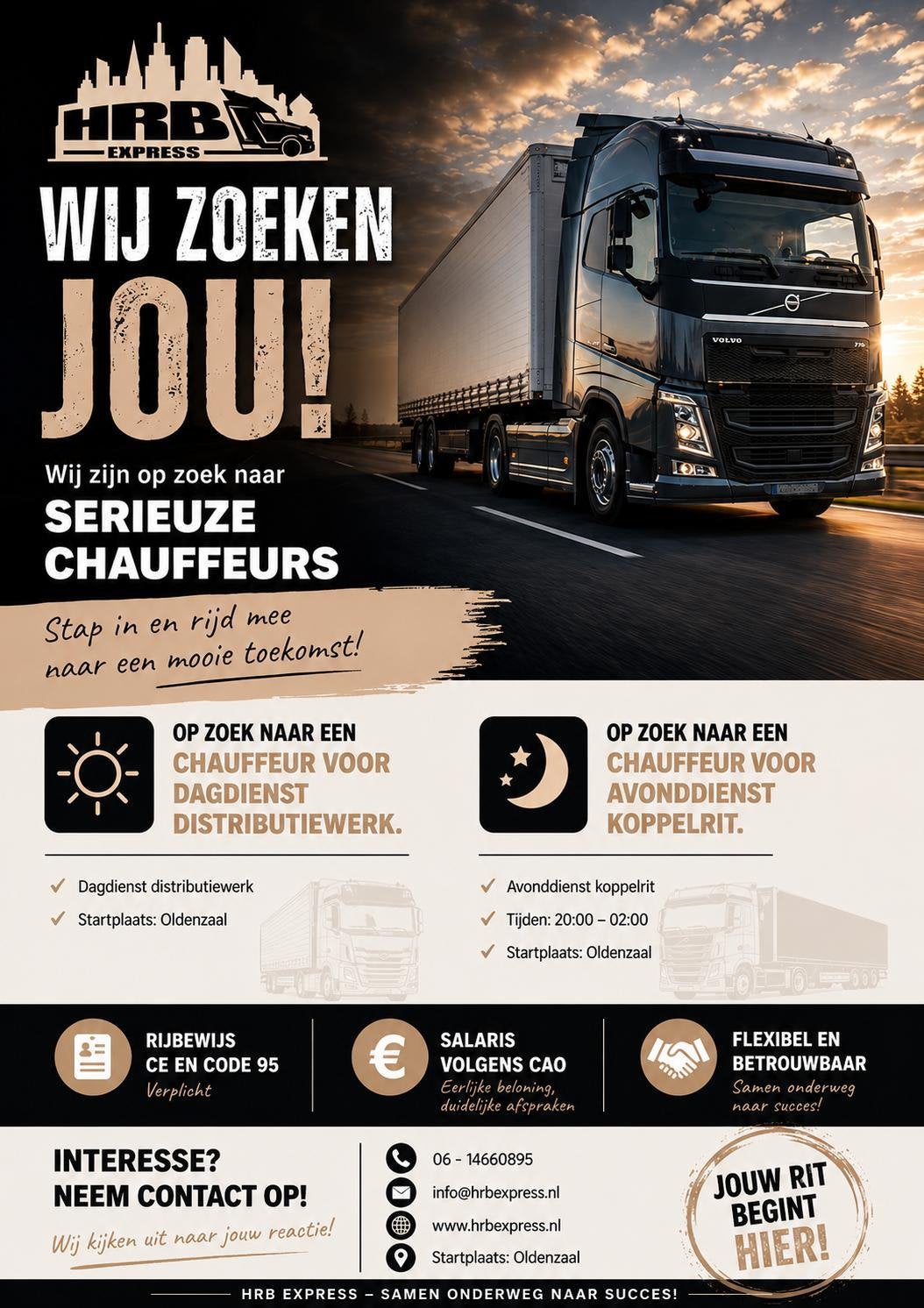 Chauffeur gezocht CE + code95 Oldenzaal, 33 - 40 uur, Overige niveaus, Overige vormen
