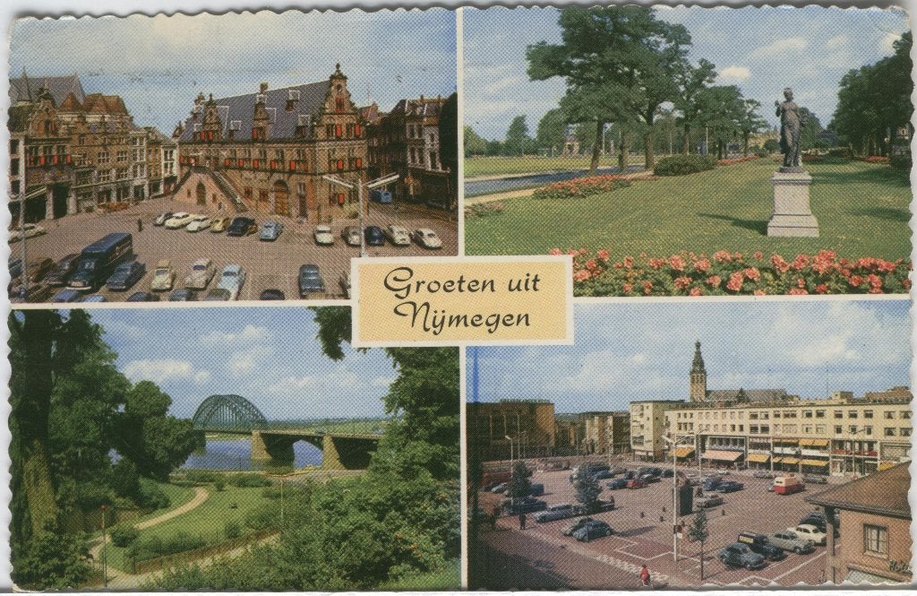 Nijmegen 4 luik Groeten uit 1959, Verzenden, 1940 tot 1960, Gelopen, Gelderland