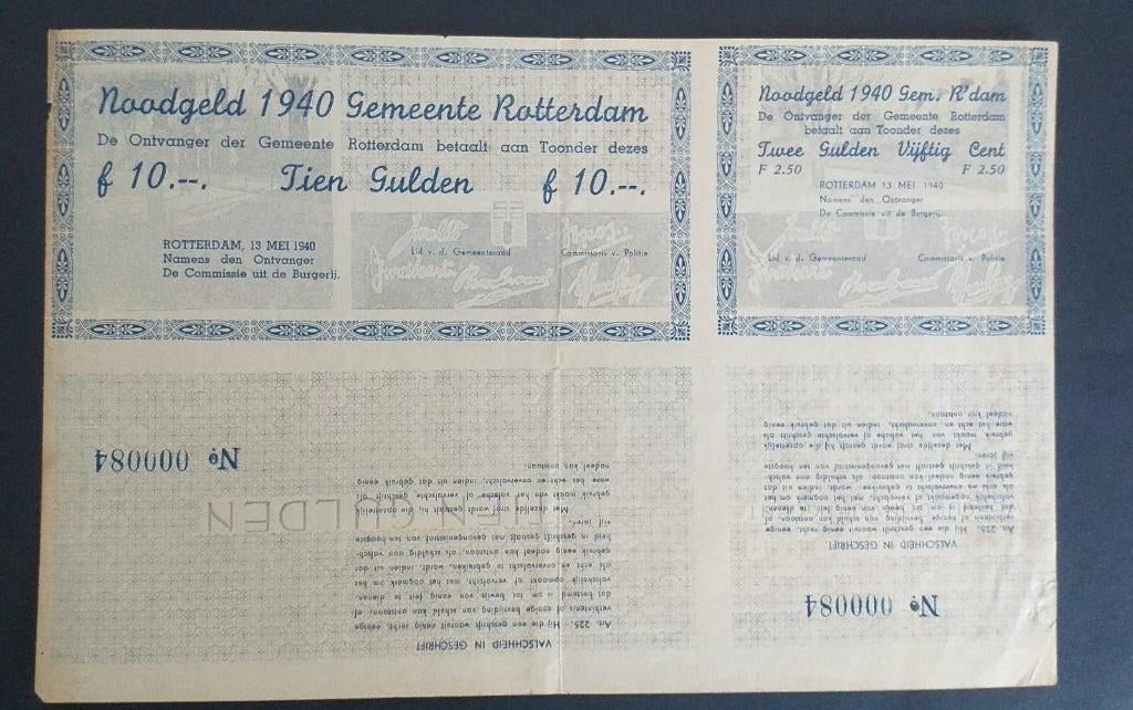 Nederland - Noodgeld - Rotterdam, 2½ en 10 gulden 1940., Postzegels en Munten, Bankbiljetten | Nederland, Ophalen of Verzenden