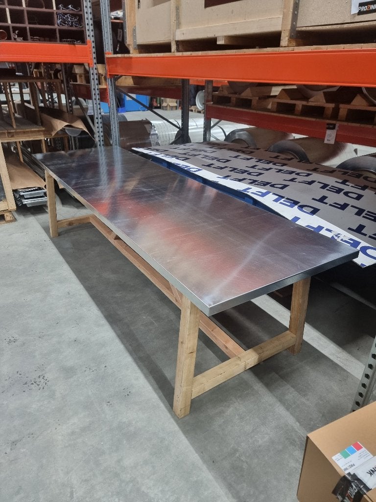 Kloostertafel met zinken blad – Landelijke uitstraling, Ophalen, Nieuw, Rechthoekig, Overige materialen