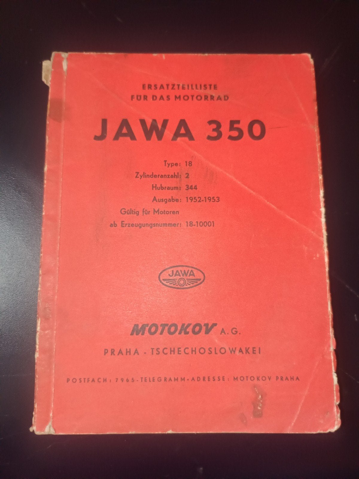 Jawa 350 Onderdelenlijst - Origineel (1952-1953), Ophalen of Verzenden