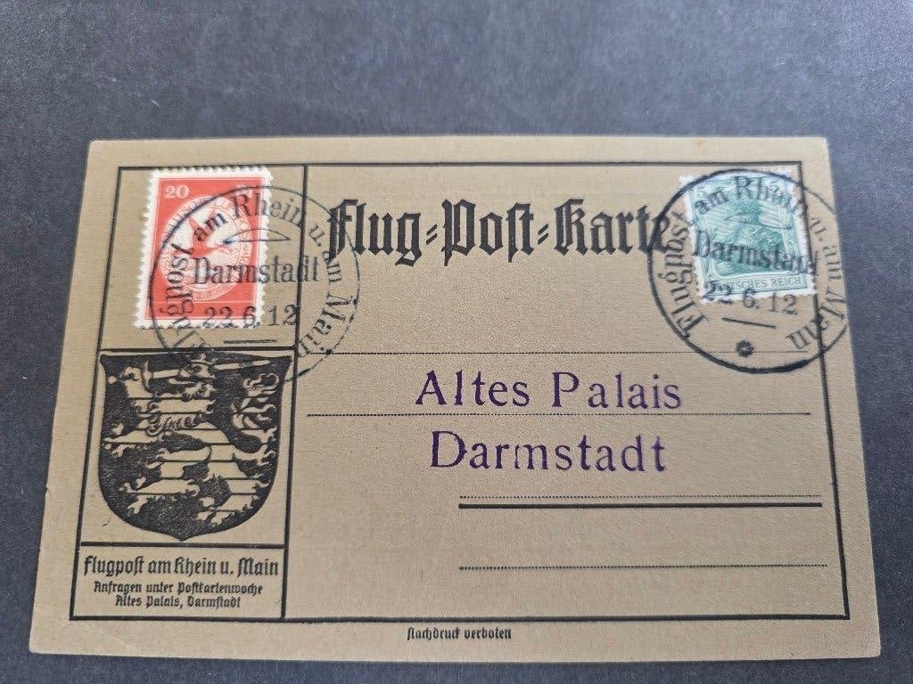 Mooie zeldzame  Flug post kaart Darmstadt, Ophalen of Verzenden, Duitse Keizerrijk, Gestempeld