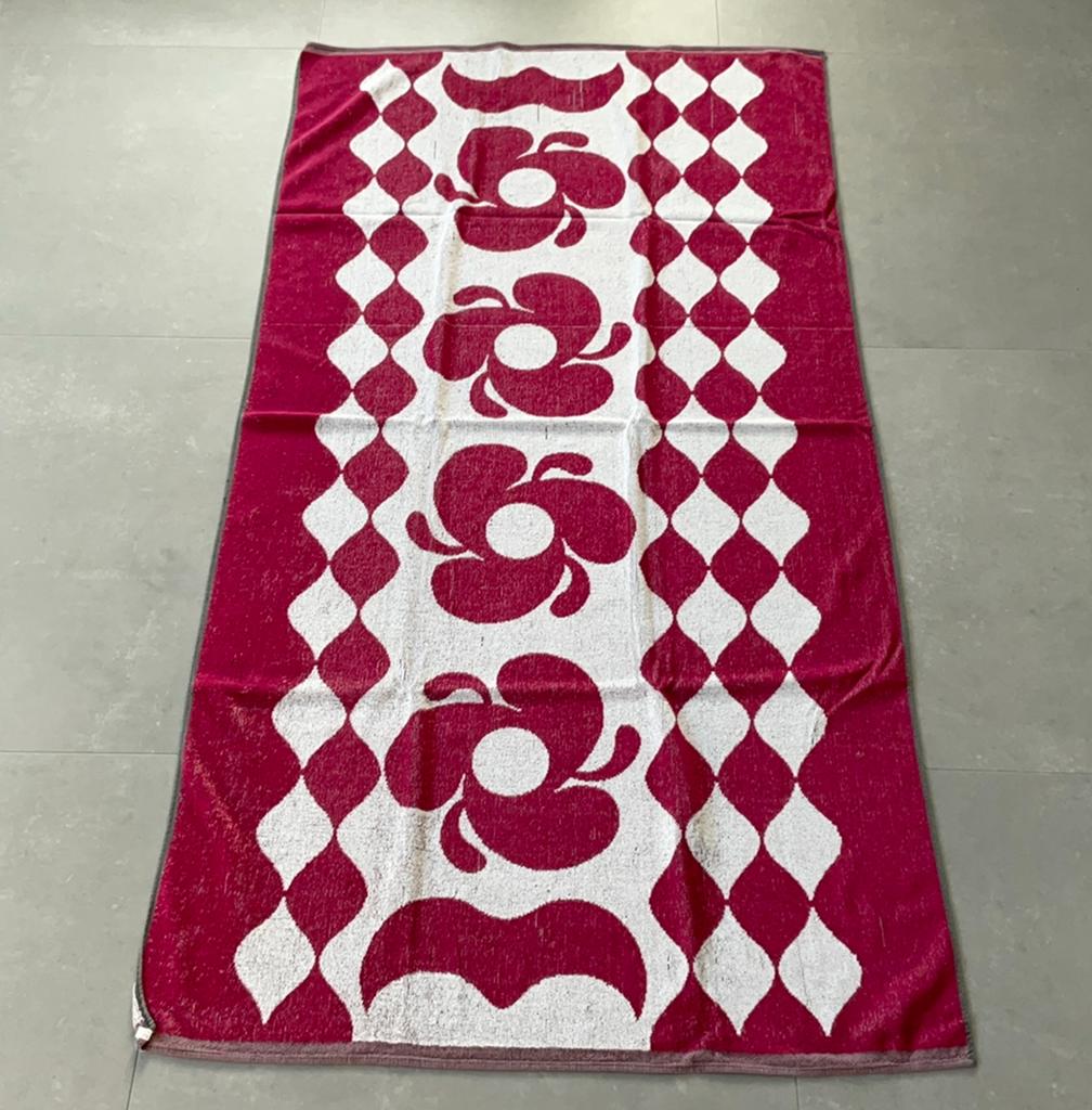 Vintage badlaken katoen bordeau rood wit, Ophalen of Verzenden, Gebruikt, Rood, Handdoek