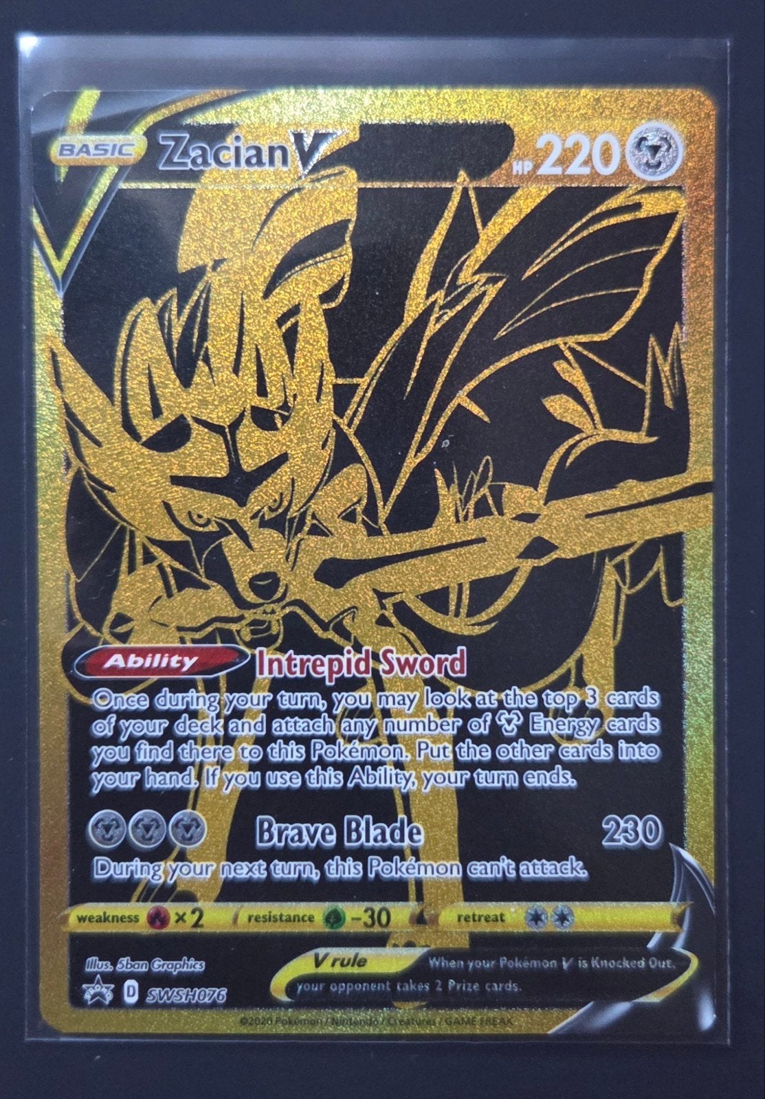 Zacian V (SWSH076), Ophalen, Zo goed als nieuw, Losse kaart, Foil