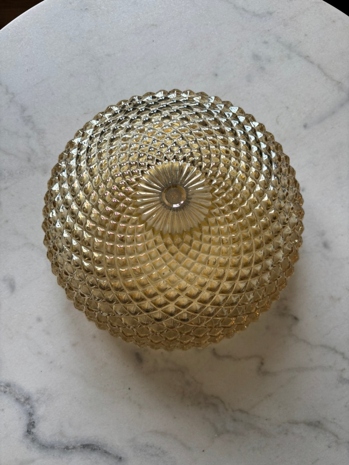 Vintage gele ronde diamant glazen plafonniere plafondlamp, Huis en Inrichting, Lampen | Plafondlampen, Ophalen of Verzenden, Zo goed als nieuw