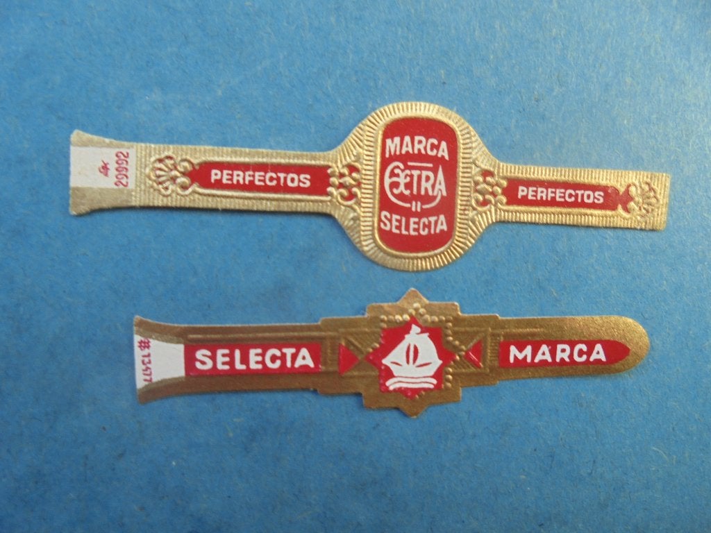 2 oude sigarenbanden Marca Selecta met nr. op lip, Ophalen of Verzenden, Zo goed als nieuw, Sigarenbandjes