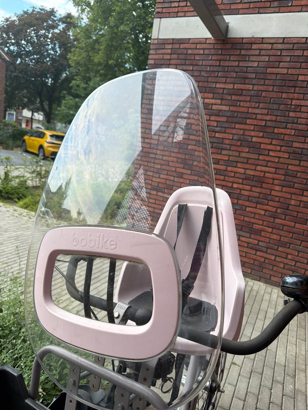 Bobike voorzitje met windscherm - Roze, Ophalen of Verzenden, Gebruikt, 0 t/m 13 kg, Voorzitje