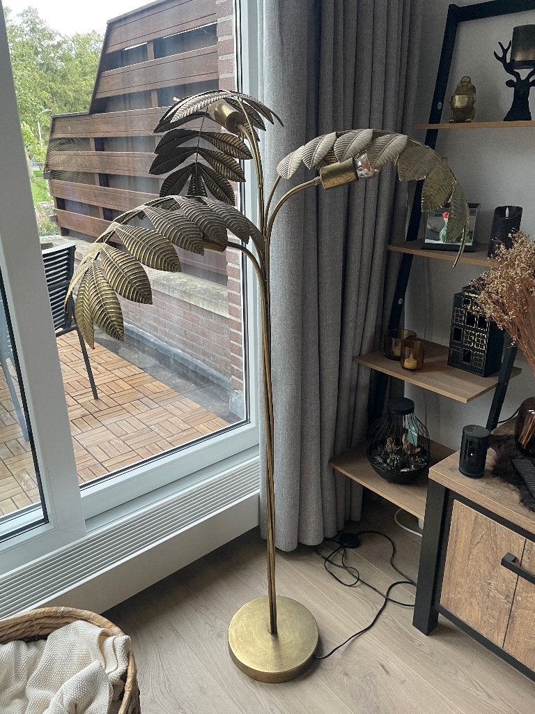 Gouden Palmboom Vloerlamp - Tropische Sfeer, Ophalen, 100 tot 150 cm, Zo goed als nieuw, Metaal