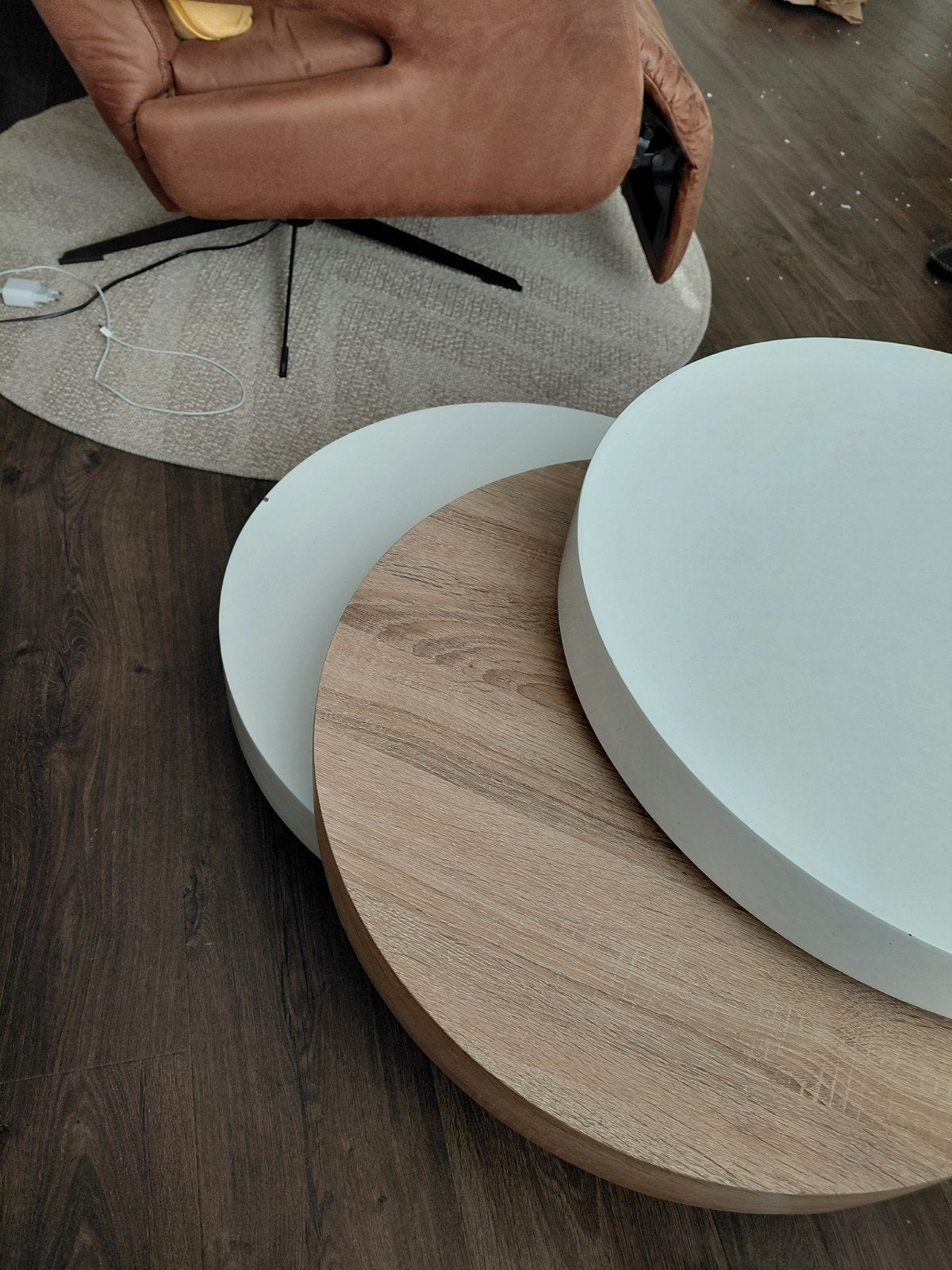 Gratis Ronde salontafel 3 schijfs 60 cm diameter, Huis en Inrichting, Ophalen, Gebruikt, 50 tot 100 cm, Rond