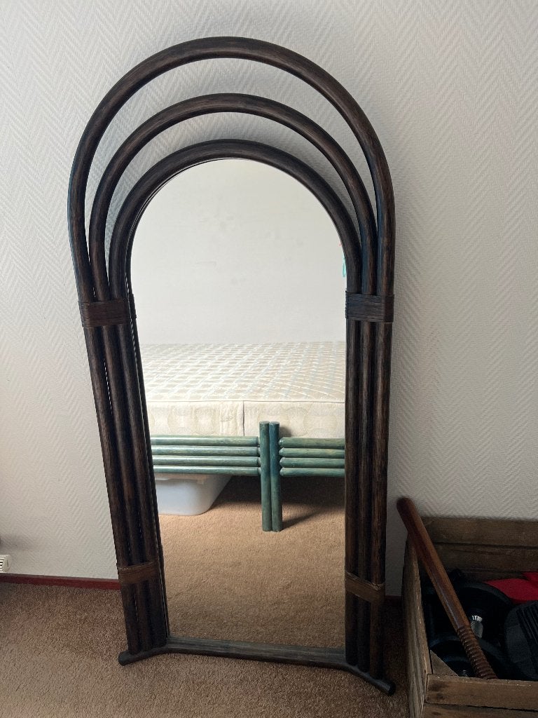 houten Spiegel van bamboe om op te hangen, Huis en Inrichting, Ophalen, 100 tot 150 cm, Zo goed als nieuw, Overige vormen