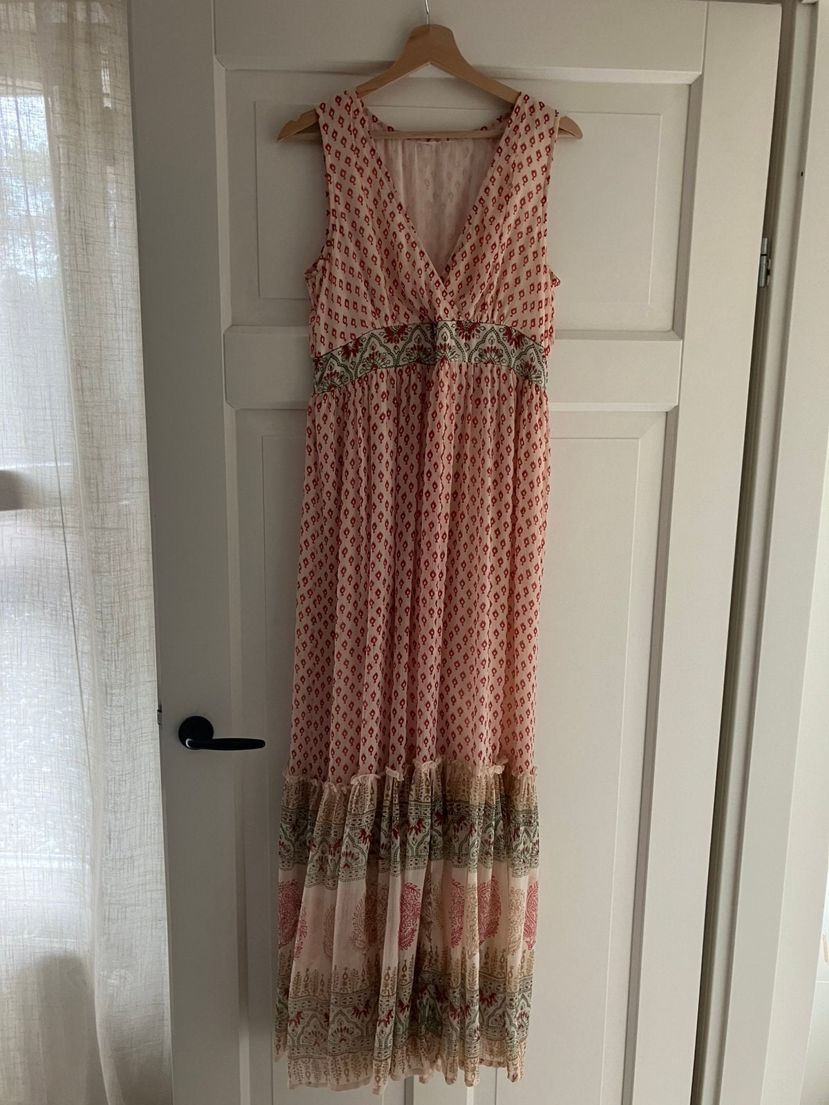 Boho Ibiza enkellange maxi zomer jurk, Maat 38/40 (M), Beige, Ophalen of Verzenden, Zo goed als nieuw