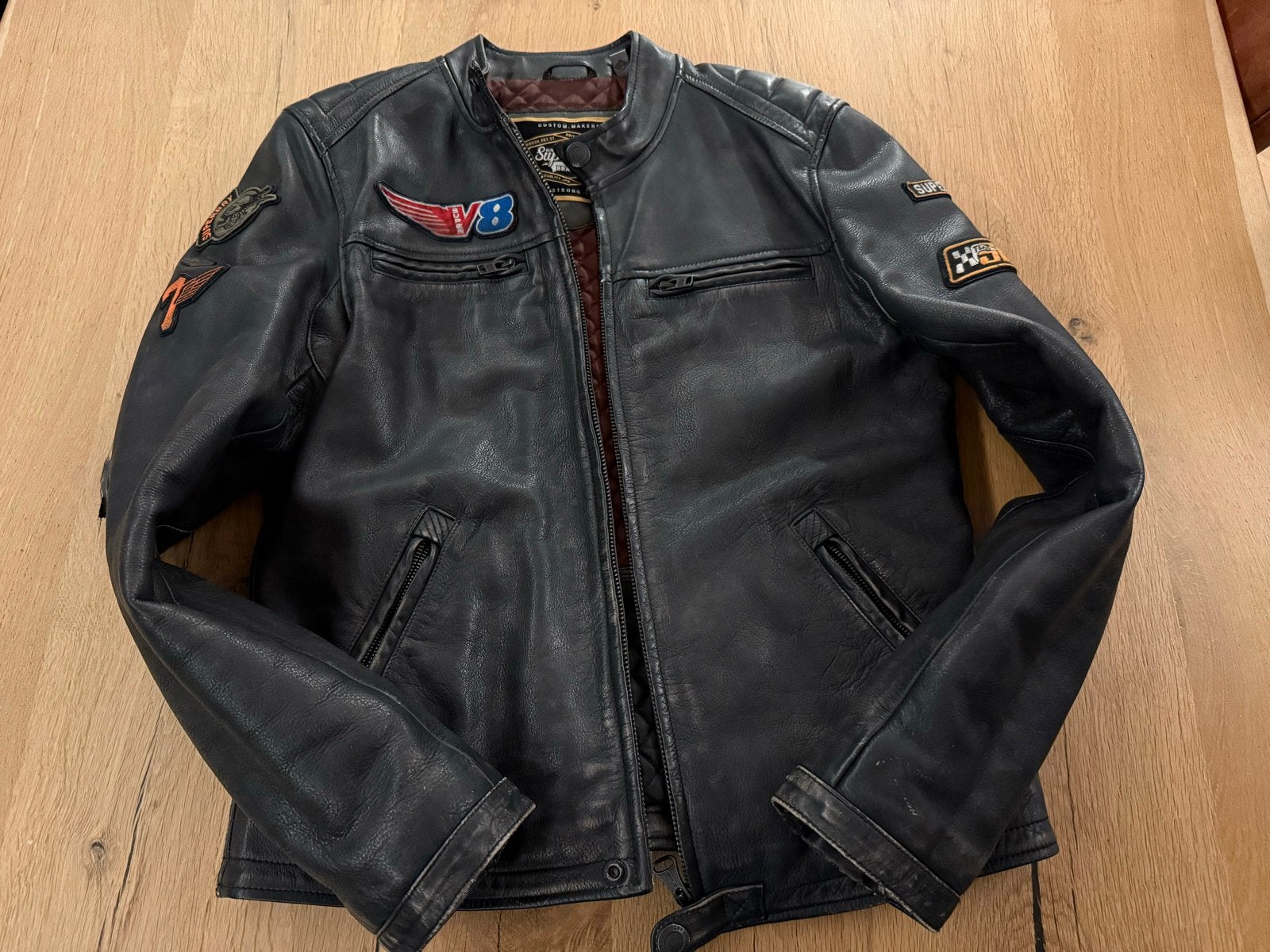 Superdry Zwarte Leren Motorjas, Ophalen of Verzenden, Zo goed als nieuw, Zwart