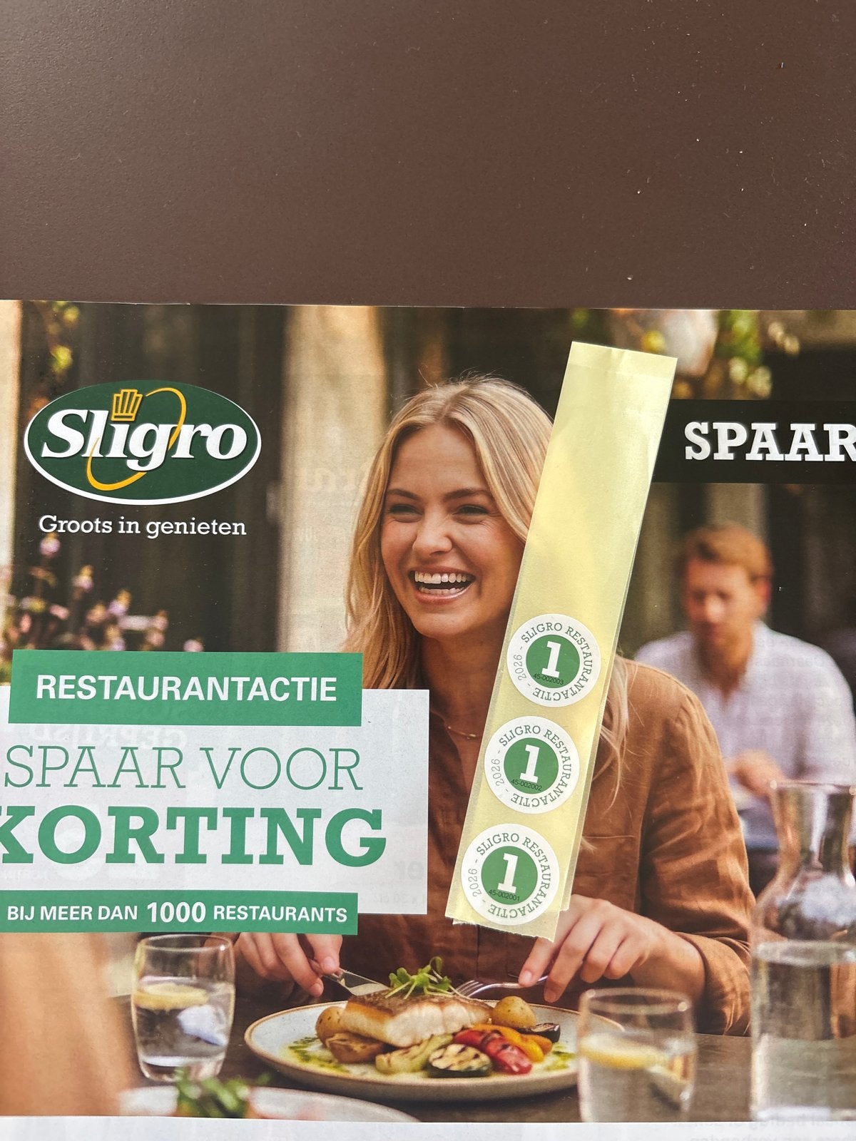 sligro restaurant actie 3 zegels, Tickets en Kaartjes, Twee personen, Kortingsbon