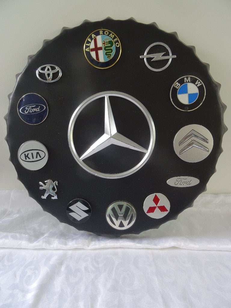 auto emblemen wandbord Alfra Romeo Mercedes BMW Ford Kia, Ophalen of Verzenden, Gebruikt