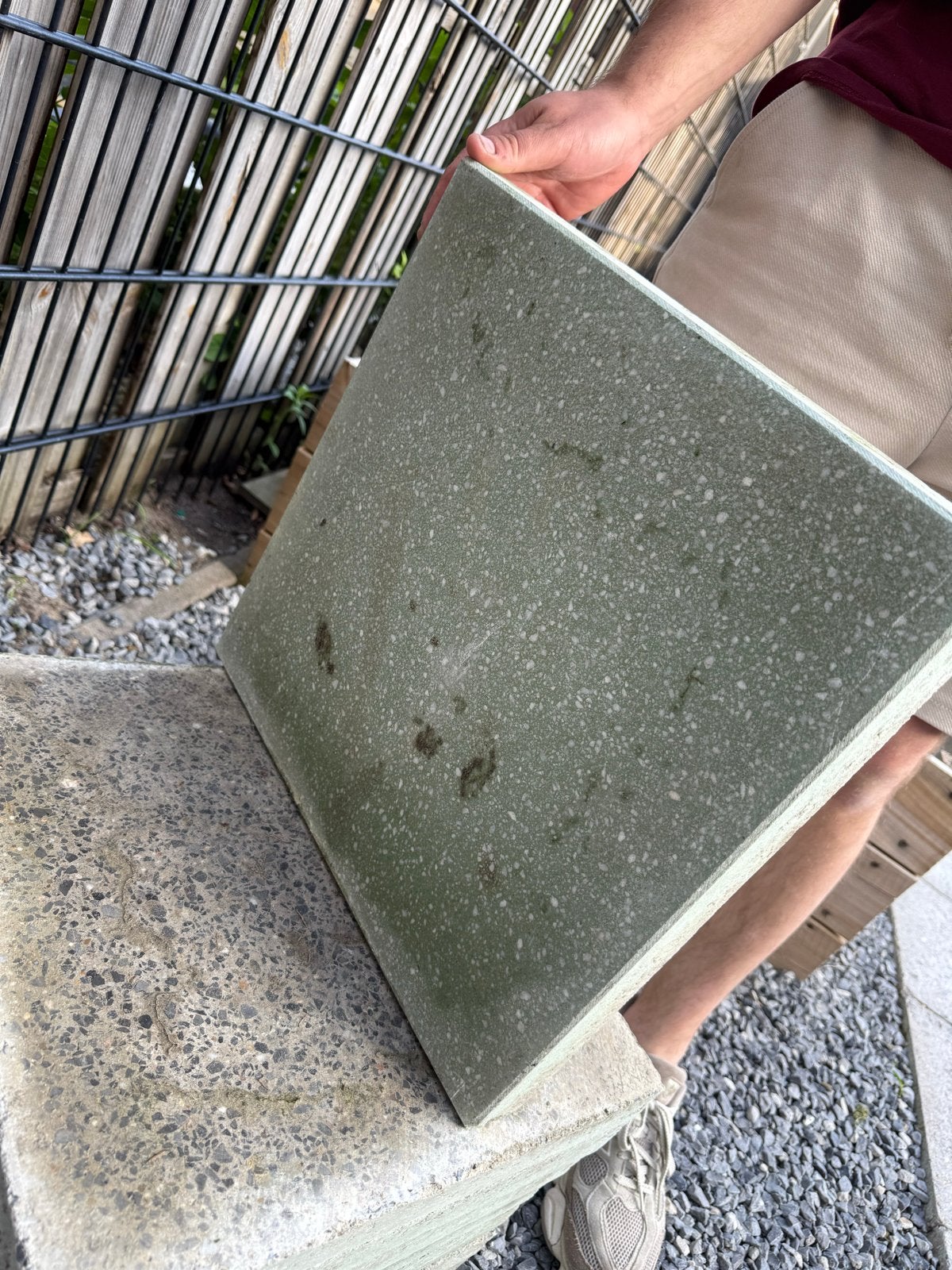 Betonnen terrastegels - Grijs/Groen - Gebruikt, Ophalen, Gebruikt, Minder dan 5 m², Beton