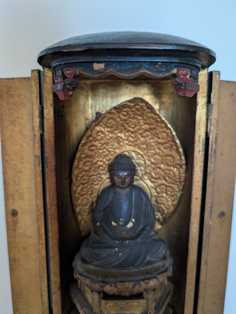 Japanse Reisboeddha (Zushi) – Amida Nyorai, Houtsnijwerk, Ophalen of Verzenden, 20 - 50 cm, Hout