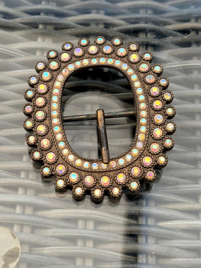 vintage gesp, bezet met strassteentjes, Ophalen, Overige materialen, Gebruikt, Bruin