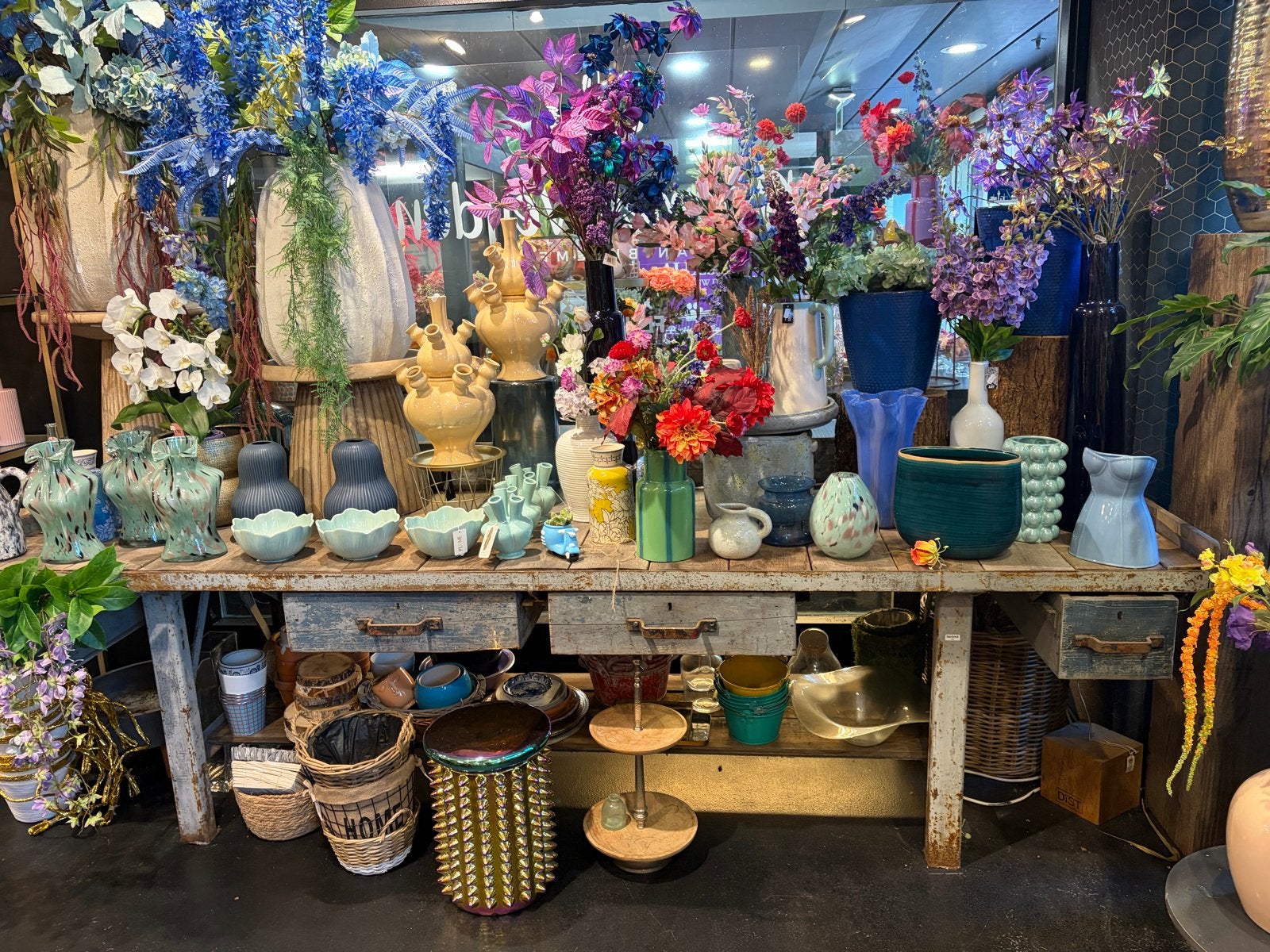 Authentieke Vintage Werkbank in Blauwige Kleur, Ophalen of Verzenden