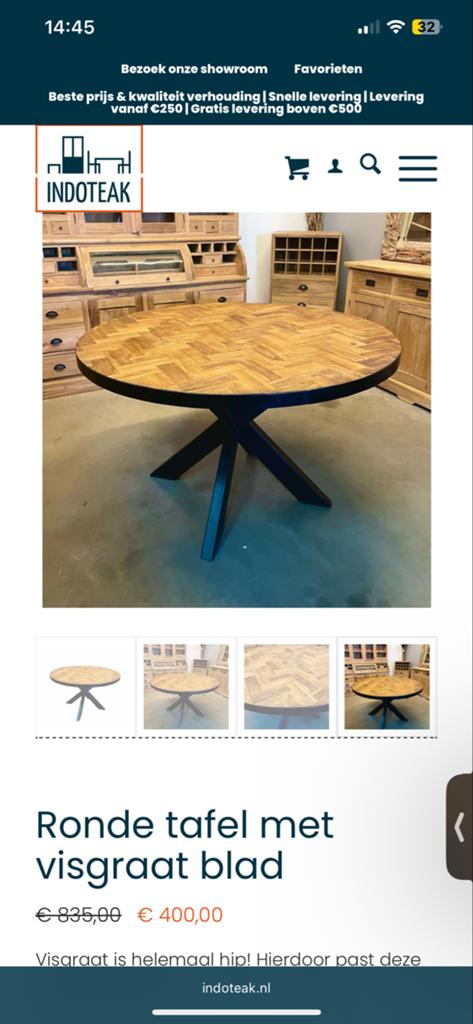 Ronde eettafel met visgraat blad - 130CM, Huis en Inrichting, Tafels | Eettafels, Ophalen of Verzenden, Zo goed als nieuw, Rond
