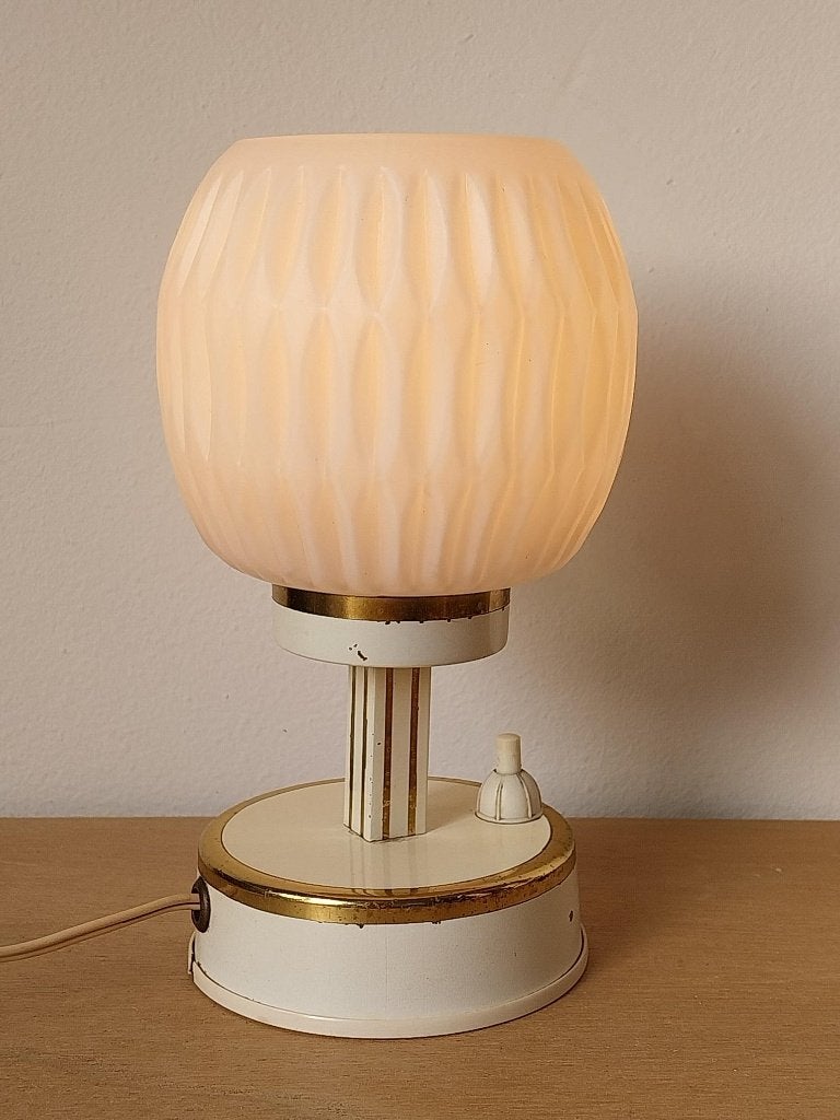 Art Deco tafellamp opaline glas wit goud jaren 30, Ophalen of Verzenden