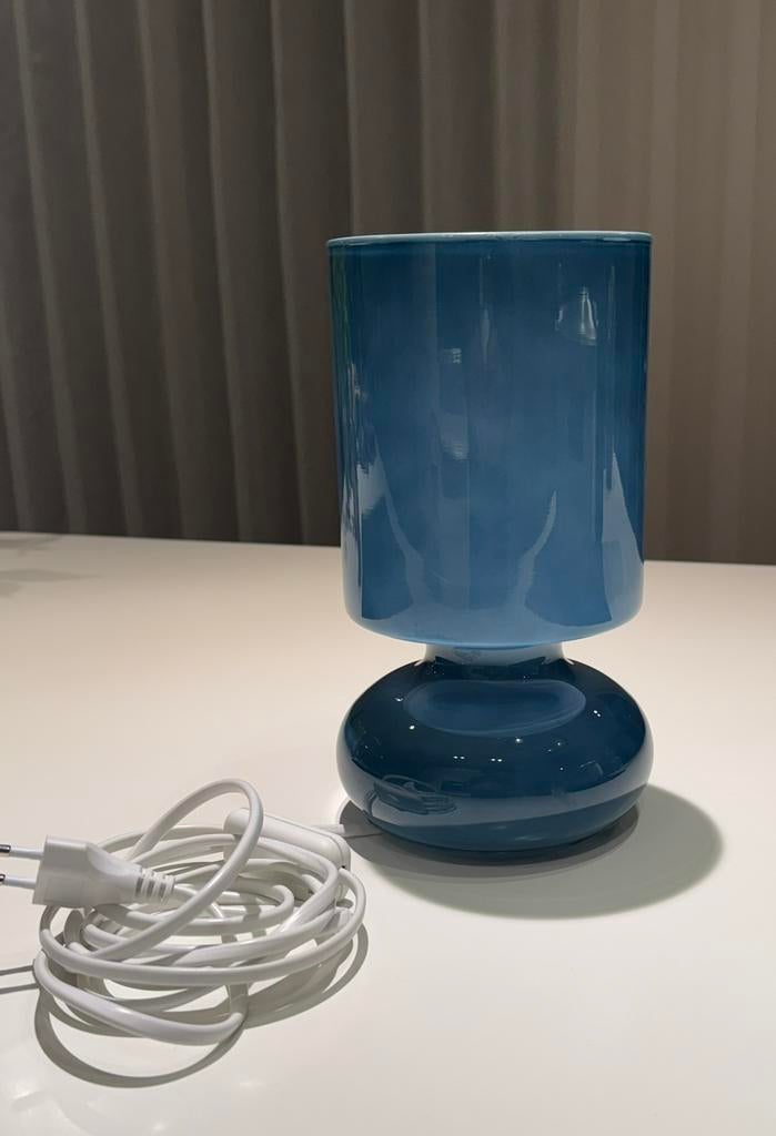 Vintage iconische jeansblauwe Ikea Lykta paddenstoellamp, Ophalen of Verzenden, Zo goed als nieuw, Glas, Minder dan 50 cm