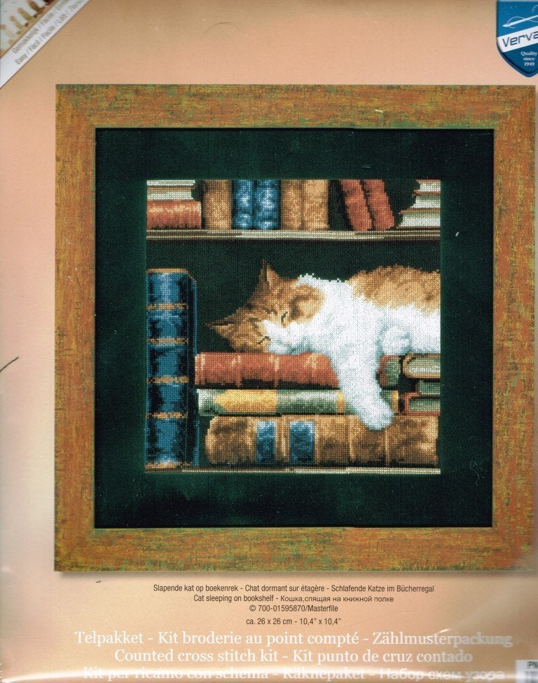 Cado sale vervaco borduurpakket, slapende poes in boekenrek, Ophalen of Verzenden, Nieuw, Handborduren, Borduurpakket