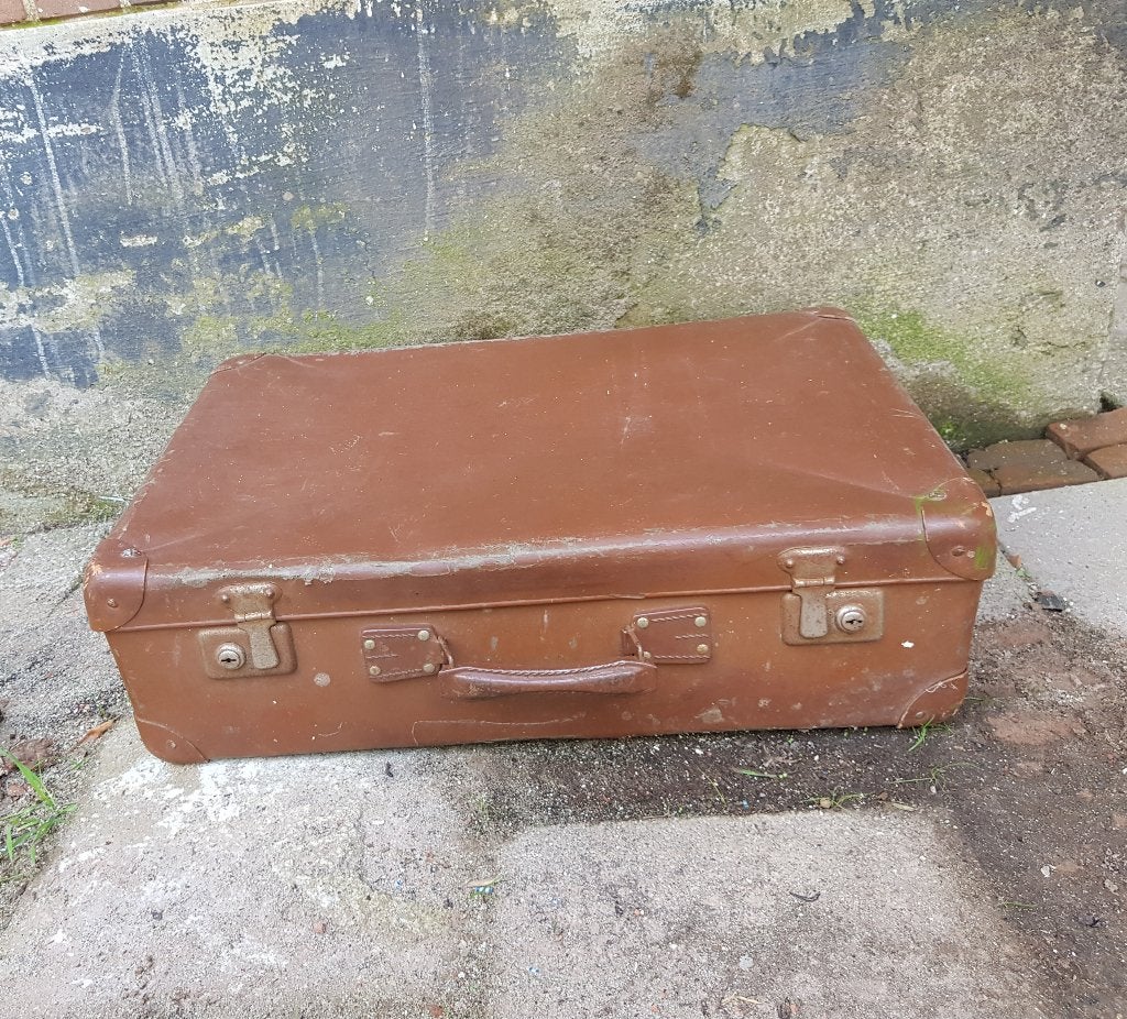 vintage bruine koffer met geruite binnenkant – Jaren 40/50, Antiek en Kunst, Ophalen of Verzenden
