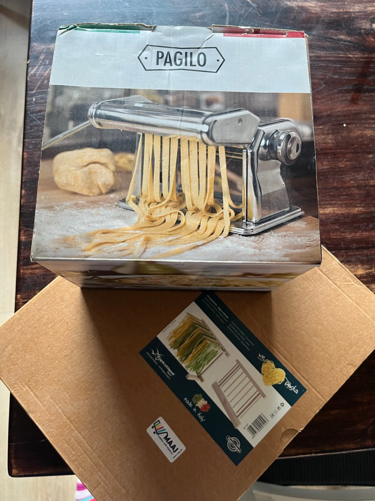 Pagilo Pastamachine met pastadroogrek - Zo goed als nieuw, Ophalen, Zilver, Zo goed als nieuw, Metaal