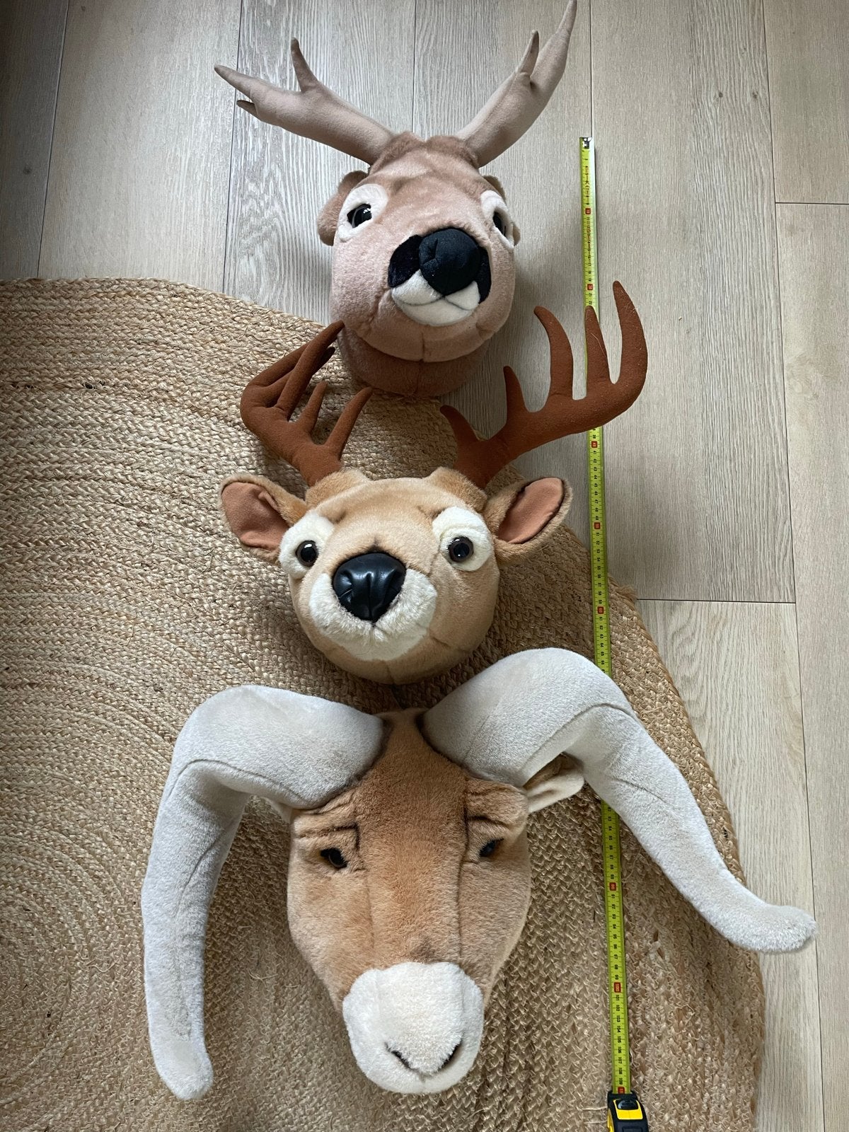 Set van 3 pluche dierenkoppen voor aan de muur, Gebruikt, Overige typen, Ophalen of Verzenden, Middelgroot (20 tot 80 cm)